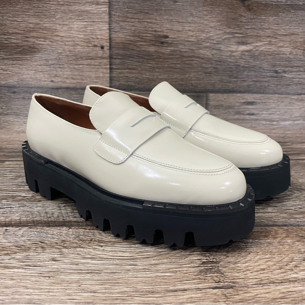 AQUATALIA Womens Beige Alexi‎ Toe Platform Slip On Leather Heeled Loafers Sz 8